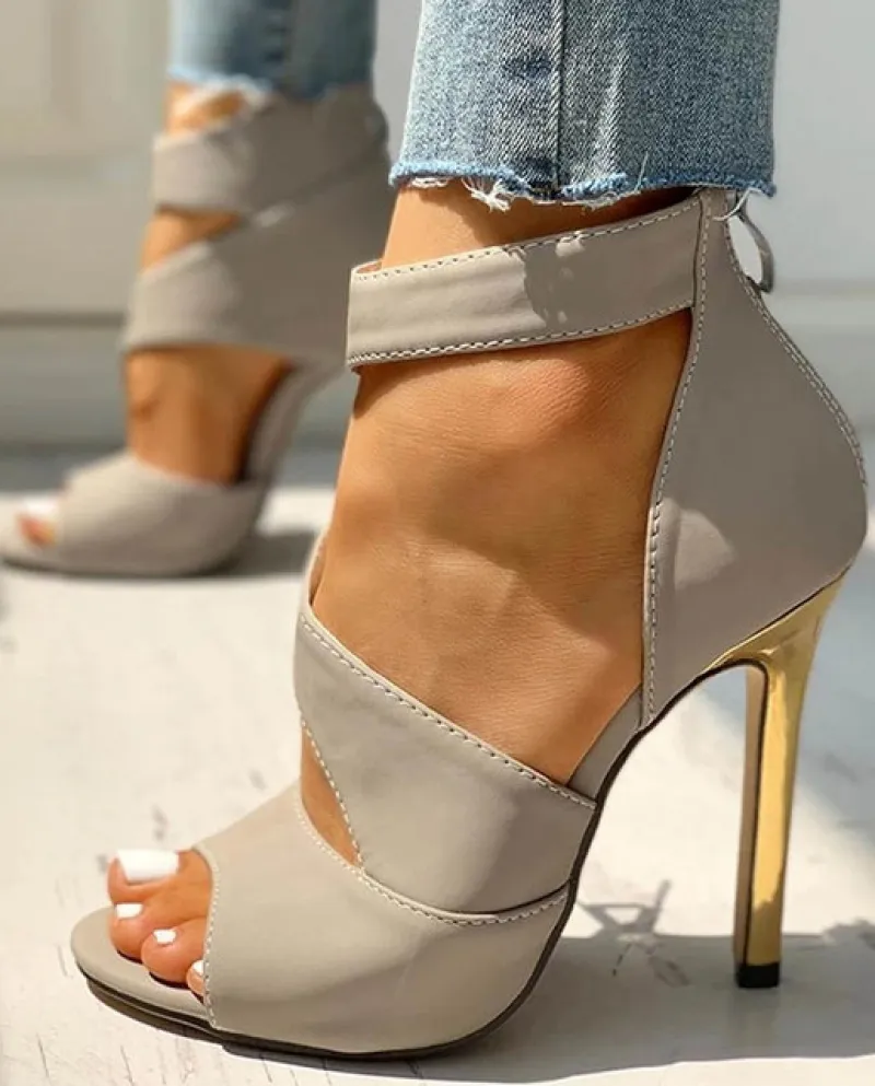 2022 Tacchi Sottili Delle Donne di Estate Sottili Tacchi Alti Della Chiusura Lampo Peep Toe Sandali Ufficio Scava Fuori I Sandal