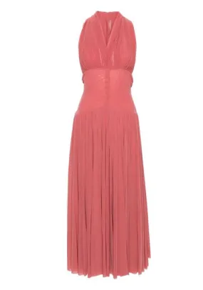 Abito maxi in rete con scollo all'americana in rosa - donna