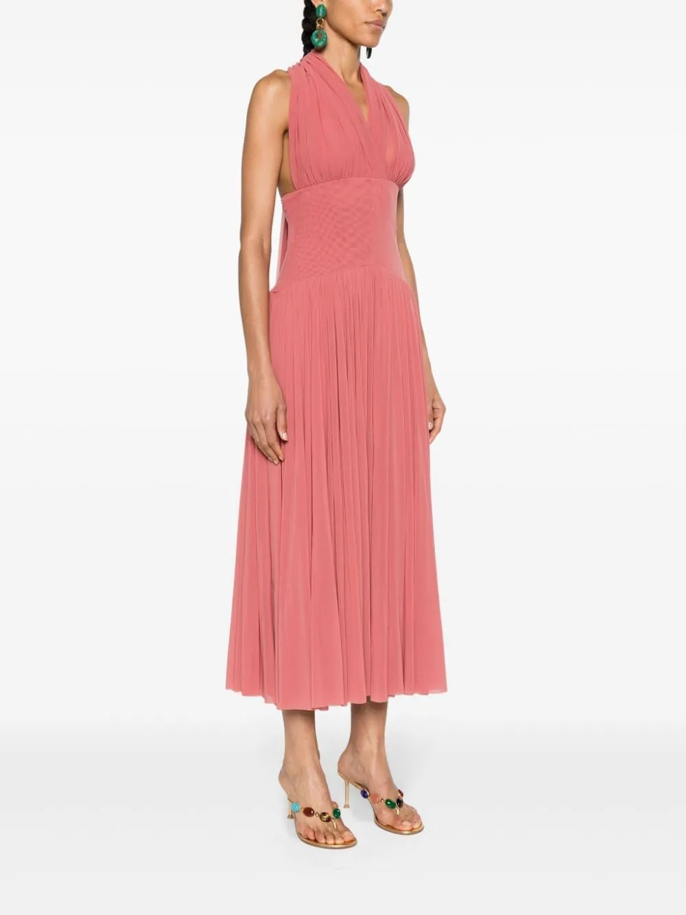 Abito maxi in rete con scollo all'americana in rosa - donna