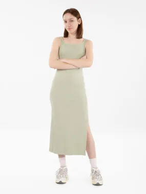 Abito midi a costine off-shoulder verde aloe