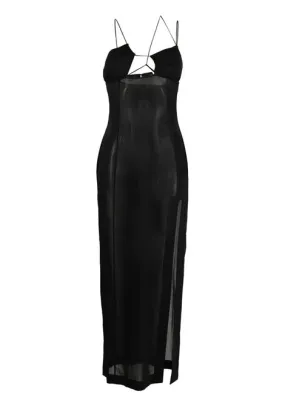 Abito midi asimmetrico semi trasparente in nero - donna