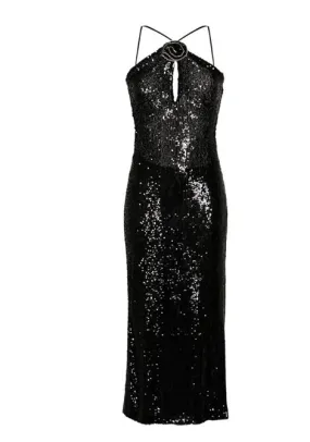 Abito midi con paillettes in nero - donna