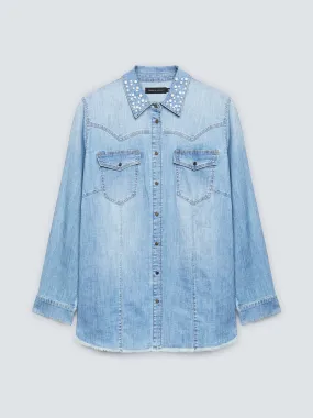 Camicia in denim con colletto ricamato