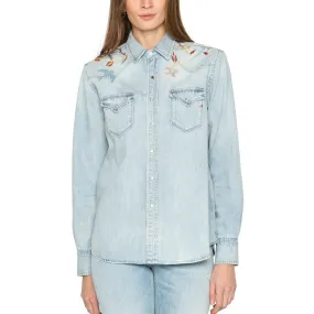 Camicia in Denim Texana con Ricami, Blu