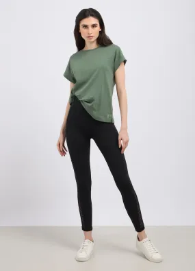 Leggings in cotone stretch con inserti in pizzo donna