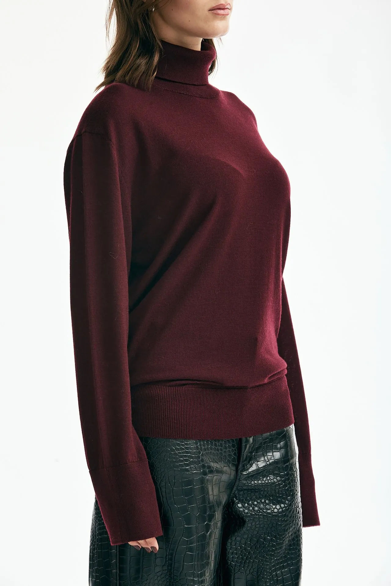 Maglia dolcevita bordeaux lana/cashmere 