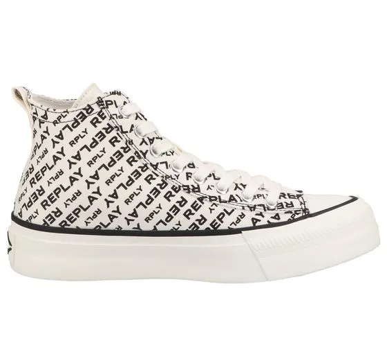 REPLAY sneakers alte da donna con logo lettering e stampa floreale C0001T 0008 bianco/nero