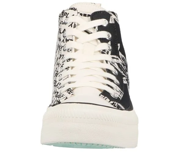 REPLAY sneakers alte da donna con logo lettering e stampa floreale C0001T 0008 bianco/nero