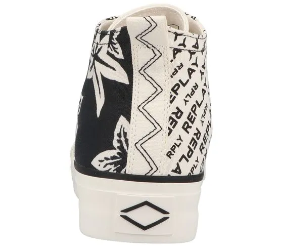 REPLAY sneakers alte da donna con logo lettering e stampa floreale C0001T 0008 bianco/nero