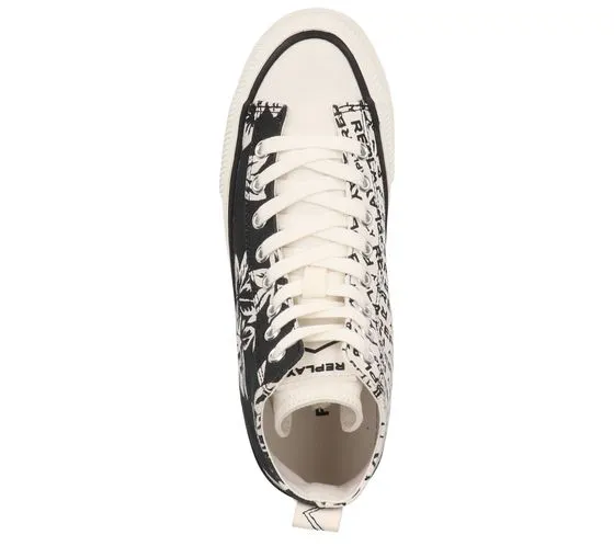 REPLAY sneakers alte da donna con logo lettering e stampa floreale C0001T 0008 bianco/nero