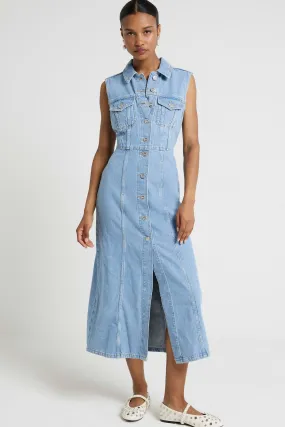 River Island Denim - Abito scamiciato midi