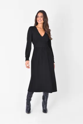 Ro&Zo Jersey Shirred Waist Midi Black - Abito