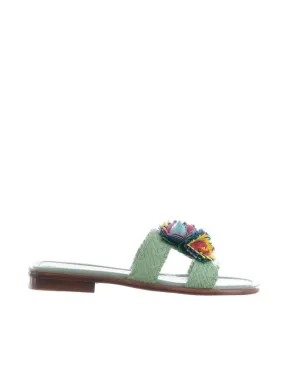 Sabot tina in pelle con fiore multicolor