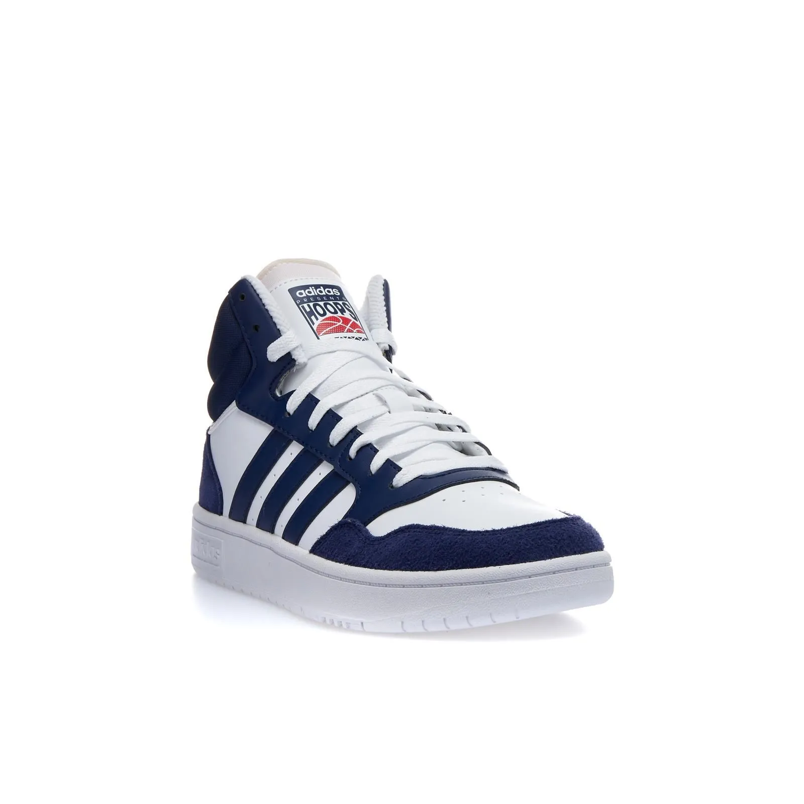 Sneakers alte uomo da basket bianche e blu Hoops 3.0 mid in pelle