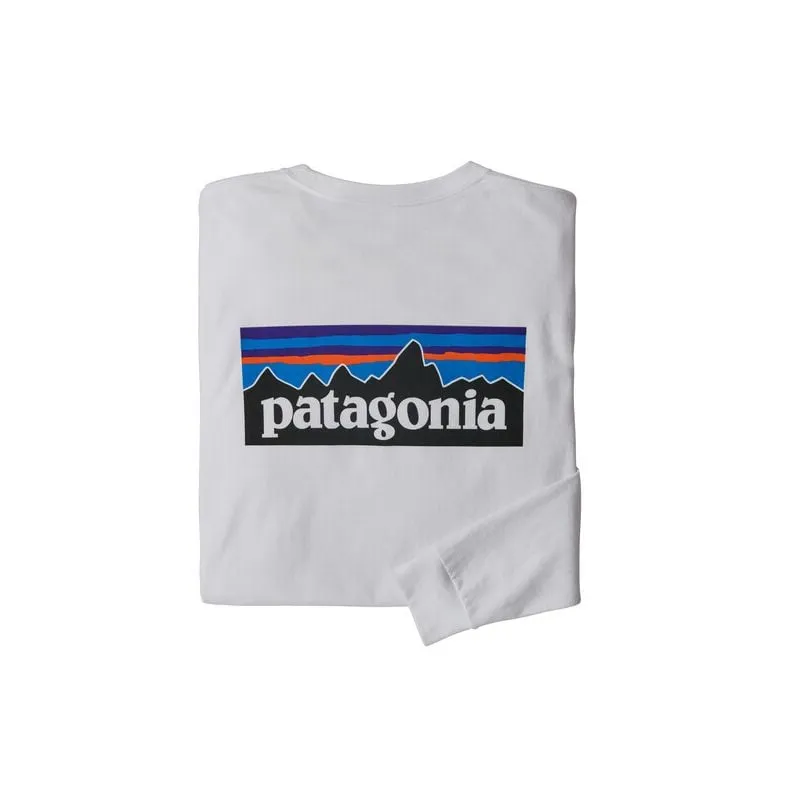 T-shirt a maniche lunghe da uomo Patagonia L/s P-6 Logo Responsabili-tee (Bianco)