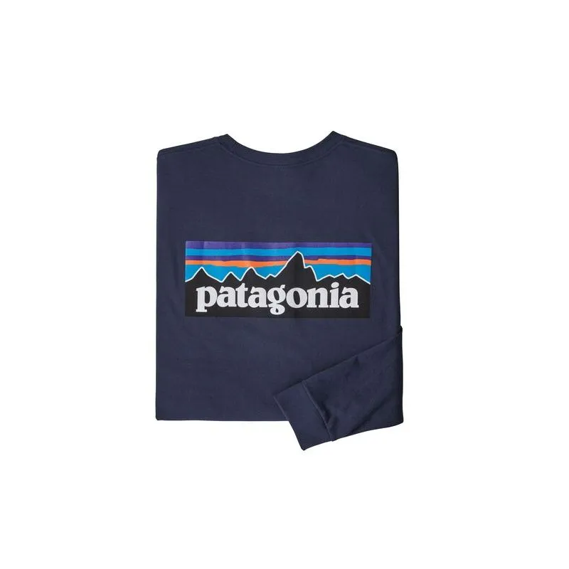 T-shirt a maniche lunghe da uomo Patagonia L/s P-6 Logo Responsabili-tee (Classic Navy)