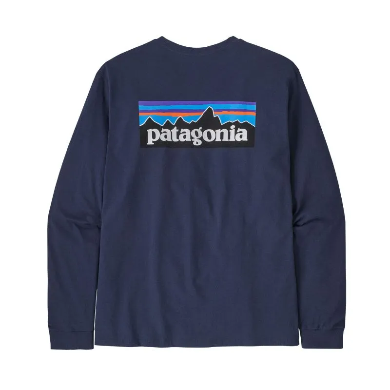 T-shirt a maniche lunghe da uomo Patagonia L/s P-6 Logo Responsabili-tee (Classic Navy)