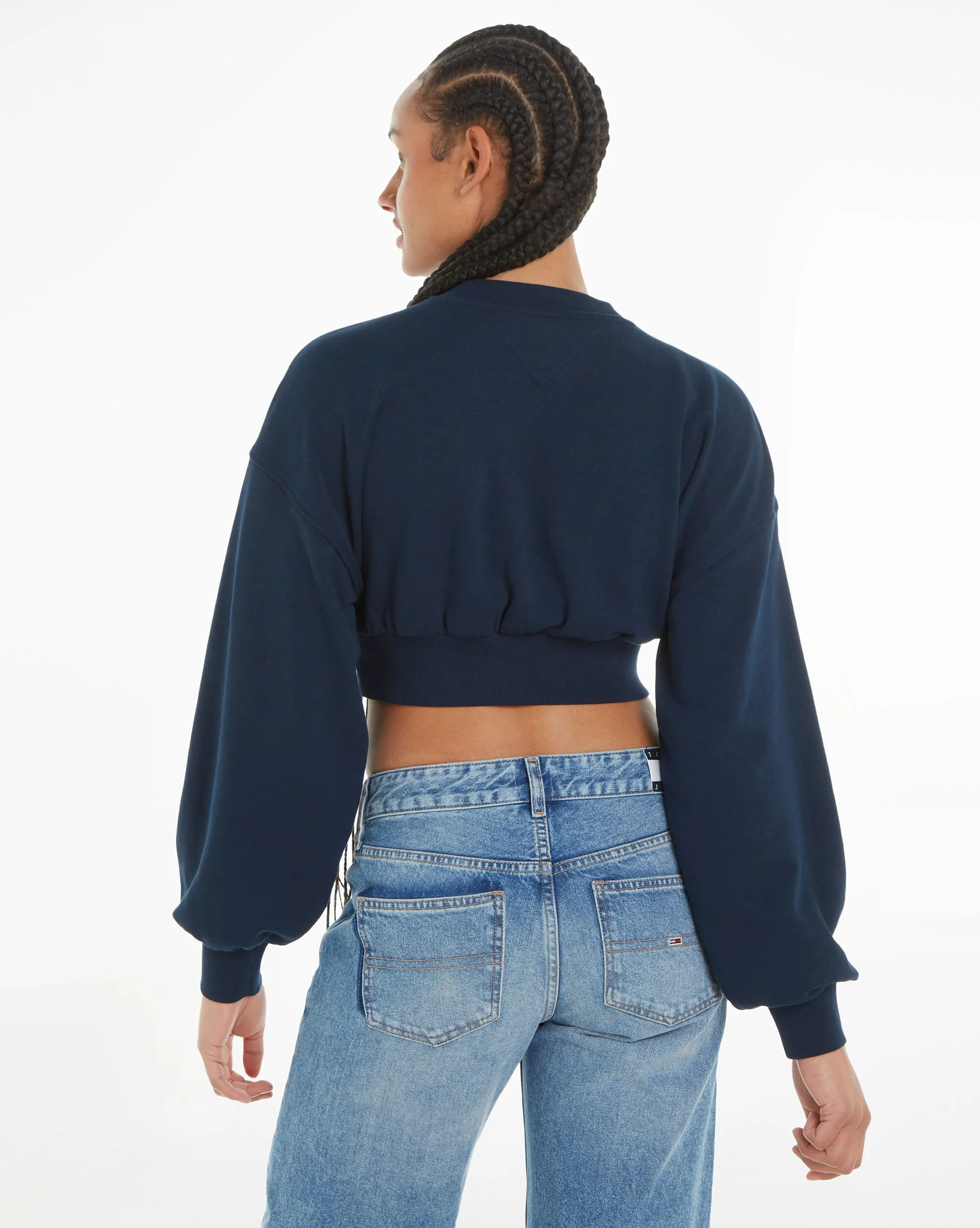 Tommy Hilfiger Felpa Scipt Crew Relaxed Fit Cropped Blu Donna