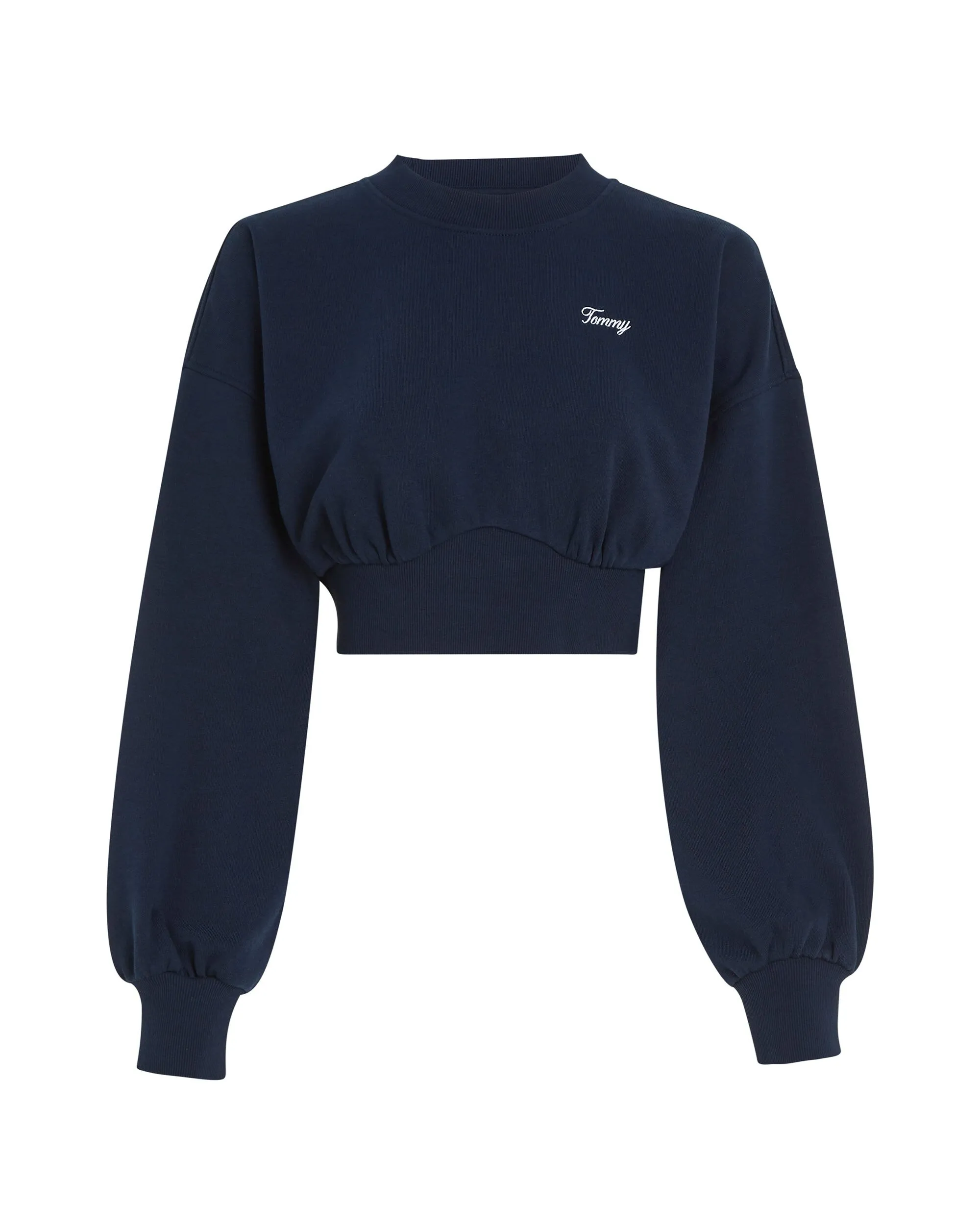 Tommy Hilfiger Felpa Scipt Crew Relaxed Fit Cropped Blu Donna