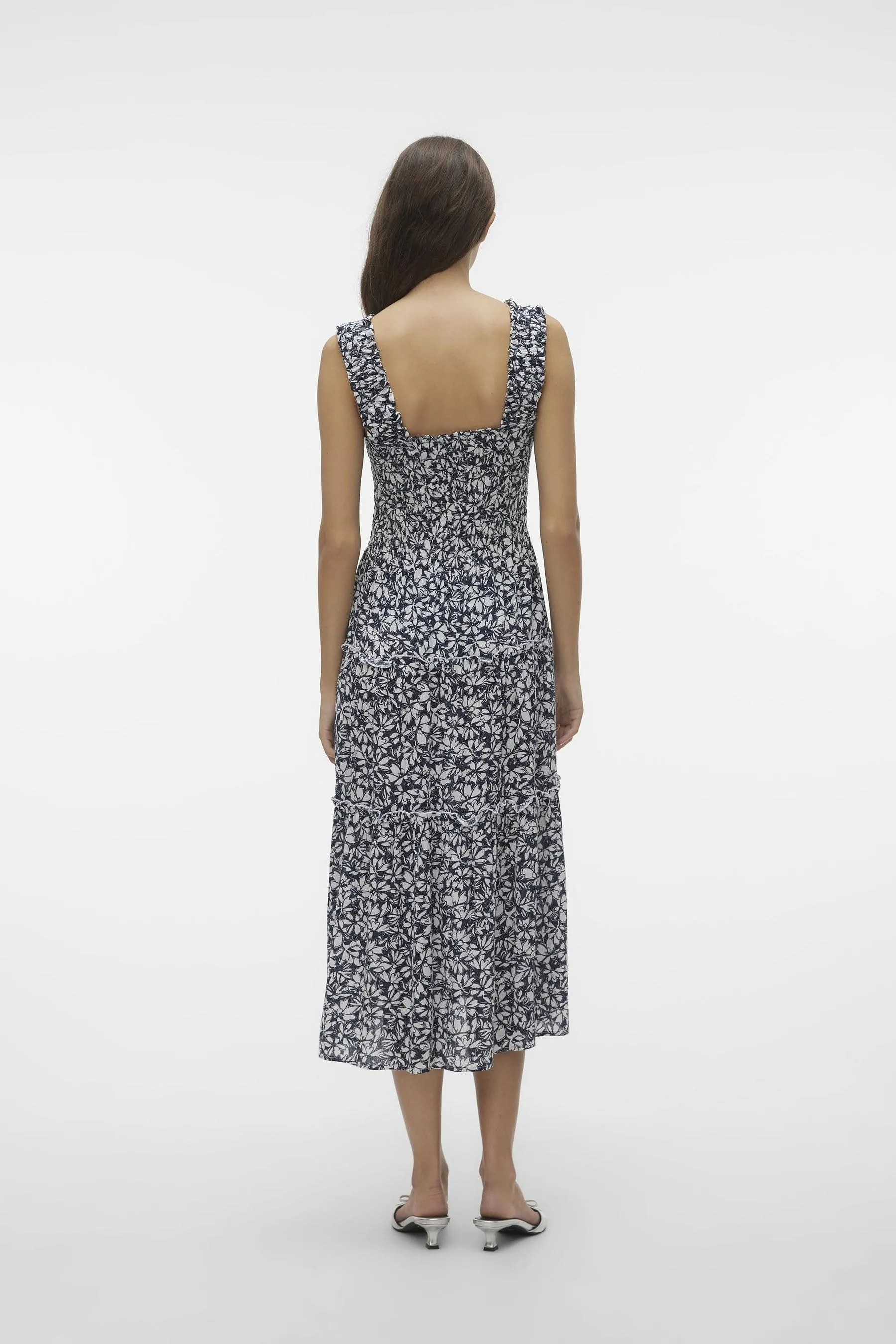 VERO MODA - Abito midi arricciato con Floreale Stampa sfumato