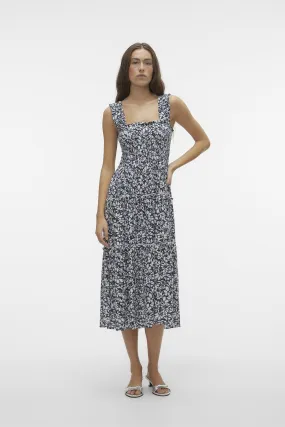 VERO MODA - Abito midi arricciato con Floreale Stampa sfumato