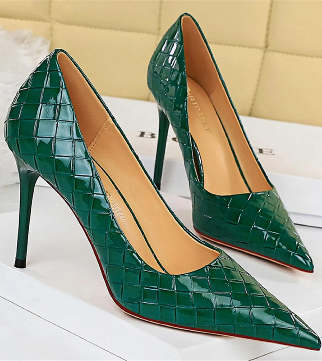 Women Hills 95cm Tacchi alti Lady Green Leather Serpentine Décolleté Scarpe da sposa Catwalk Nightclub Fetish Sho