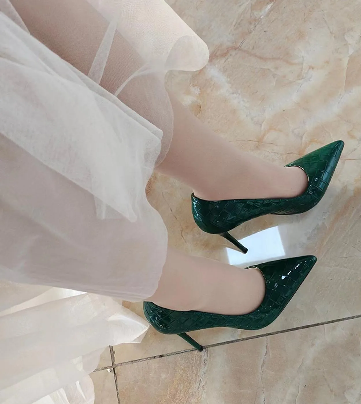 Women Hills 95cm Tacchi alti Lady Green Leather Serpentine Décolleté Scarpe da sposa Catwalk Nightclub Fetish Sho