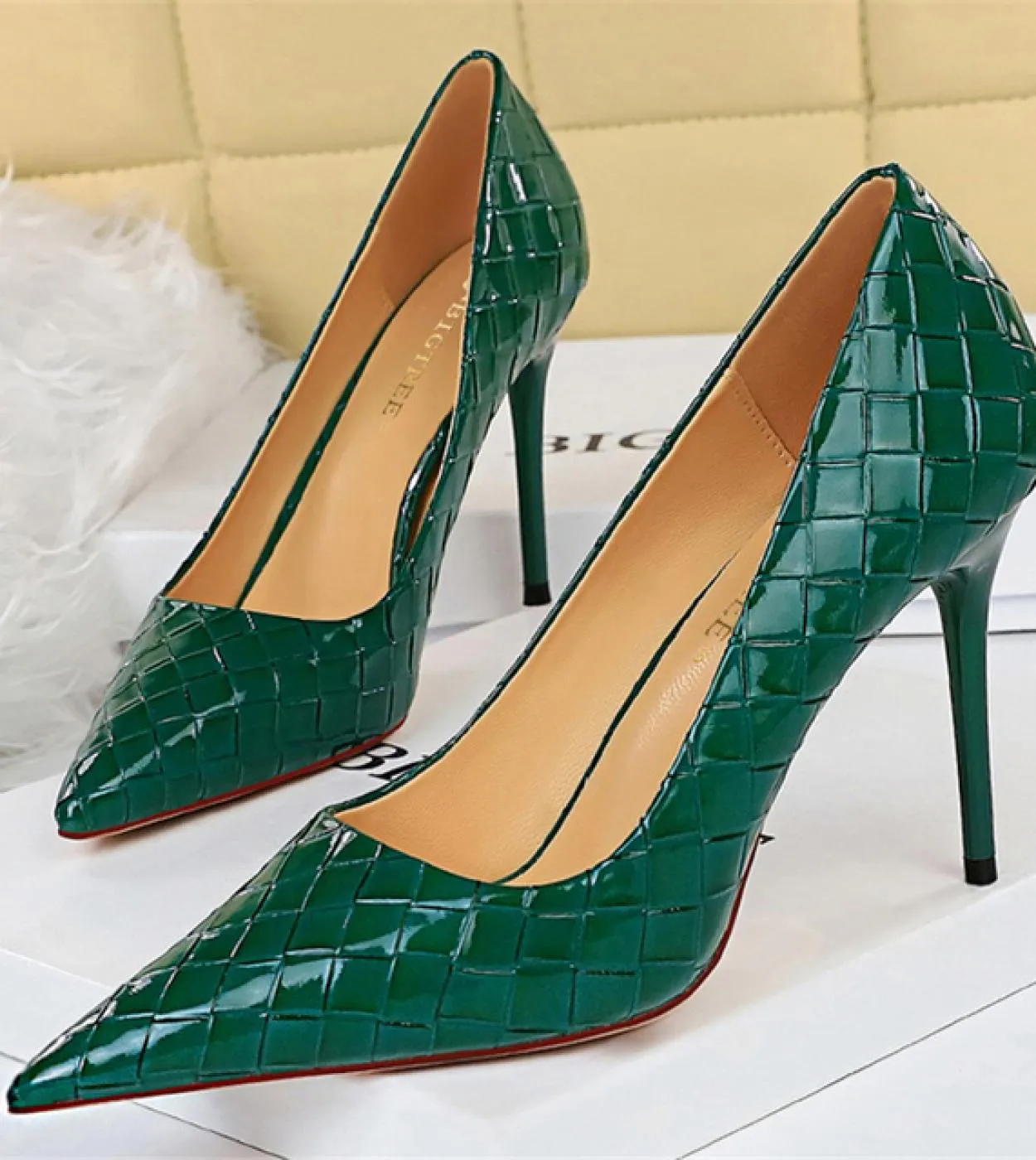 Women Hills 95cm Tacchi alti Lady Green Leather Serpentine Décolleté Scarpe da sposa Catwalk Nightclub Fetish Sho